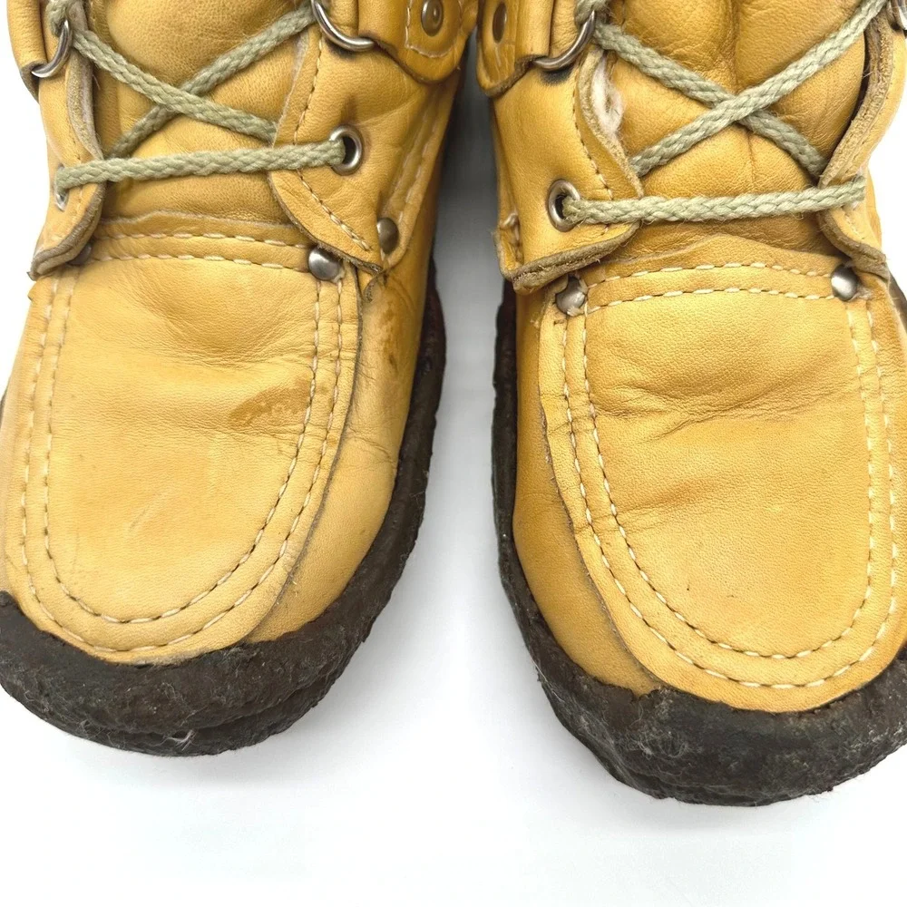Vintage 70s Glo-Warm by Border Tan Leather Shearling Mukluk Canadian Boots 8